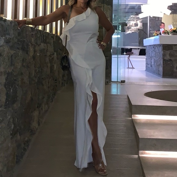 Jonathan Simkhai Diamond Mesh One Shoulder Jumpsuit in White Size 10 - Picture 16 of 16